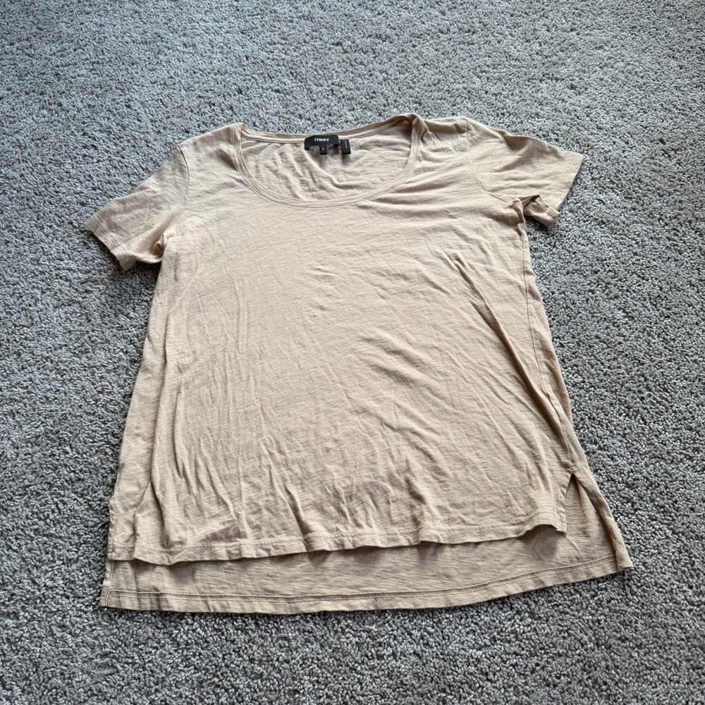 Women’s Theory Tan Scoop Neck Tee Shirt Size Small